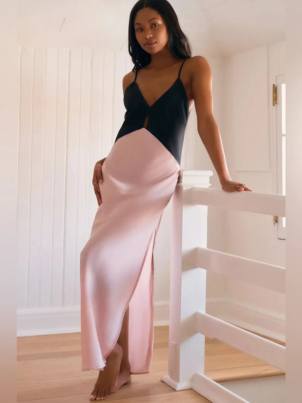 LyreBird Silky Colorblock Maxi Slip Dress M - Picture 1 of 14